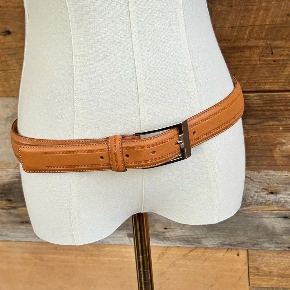 Moda Scapa Italian leather Greek key pattern blunt tip belt NWOT SZ 34